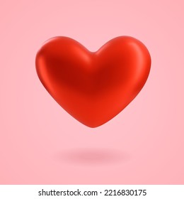 Corazón rojo sobre fondo rosado 3d. Clipart de vectores personalizados para diseño de vacaciones