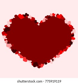 Red heart on the pink background. Red Valentine. Abstraction with colorful hearts. Postcard.
