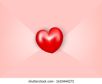 Red heart on pink envelope for valentines day. Vector illustration. Cute love greeting card.
