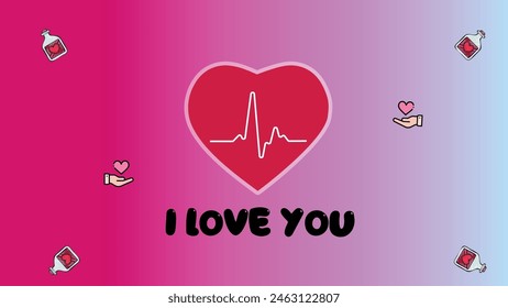 Red heart on a pink gradient background. Vector illustration