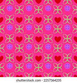 Red heart on pink seamless pattern. Fashion graphic background design. Abstract texture of valentines day. Colorful template for prints, textiles, wrapping, wallpaper, website etc. Vector illustration