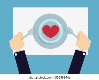 Red heart on plate .vector illustration.