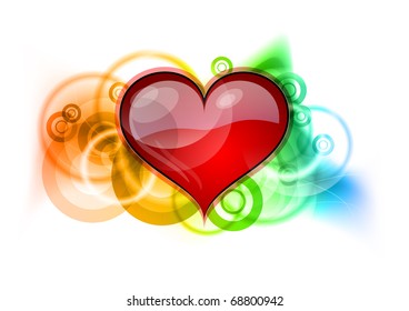 Red heart on the rainbow background