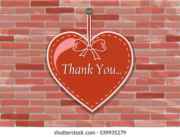 Red heart on a seamless rustic brick wall - vector illustration 