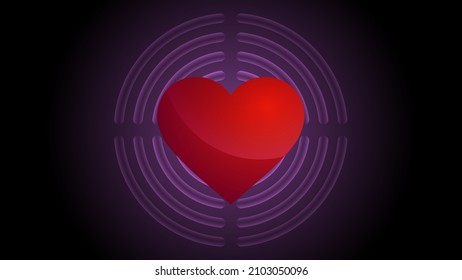 Red heart on the target background