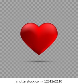 Red heart on transparent background with shadow
