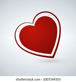 Red heart on white background, valentine card, 14th of February