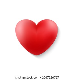 Red heart on white background. Romantic greeting template. Vector illustration.