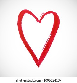 Red heart on white background. Hand-drawn painted  heart for t-shirt print, flyer, poster design. Vector illustration.