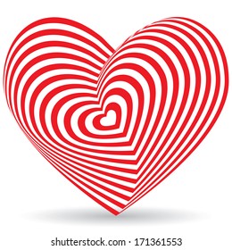 Red heart on a white background. Optical illusion of 3D three-dimensional volume. vector