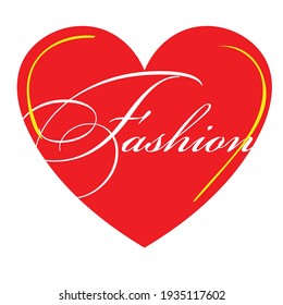 Corazón rojo sobre un fondo blanco, con la inscripción de moda. Corazón, moda