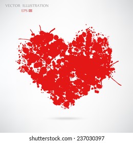 Red heart on a white background in the form of blobs. Vector illustration
