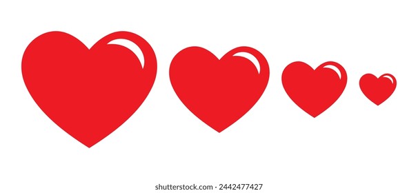 Corazón rojo sobre fondo blanco. Iconos del vector del corazón. Conjunto de icono de latido sobre fondo blanco.  Conjunto de símbolos de amor rojo. Ilustración vectorial.