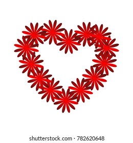 red heart on the white background. Colorful Valentine. Abstraction with colorful hearts. Postcard. Frame with Place for name, photo and other.