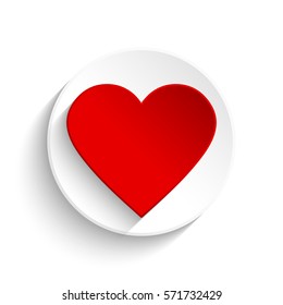 Red heart on white button