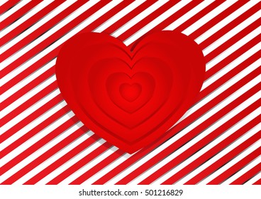 red heart on red and white line background, vector, illustration, copy space for text, valentine day, cover paper, landscape, paper cut and origami style