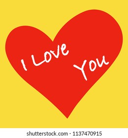 Red heart on a yellow background with the inscription I love you. Heart in the form of a valentine. Flat design, vector illustration, vector.