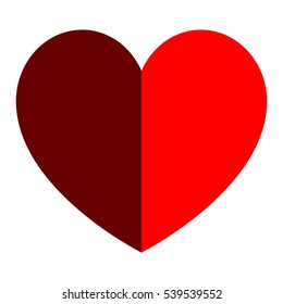Red heart with one side is shaded. Heart  for the medicine or 
Valentine's Day. Vector eps 10