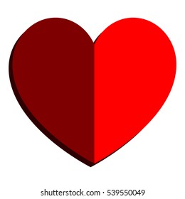 Red heart with one side is shaded  for the medicine or 
Valentine's Day. Vector eps 10