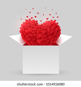 Red heart in an open box. Valentine's Day. The concept of love. Vector illustration