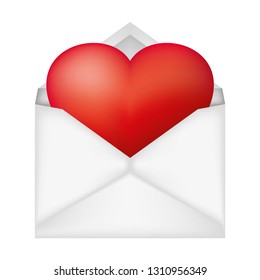 Red heart in the open envelope. Valentine's Day greetings. Vector illustration.