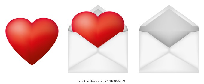 Red heart in the open envelope. Valentine's Day greetings. Vector illustration.