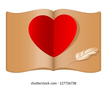 Red heart in open old book