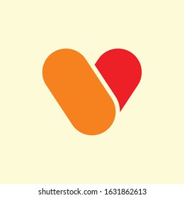 Red heart with orange element on background. Vector flat illustration. My love, Valentine's day. Love in my life. I love you. You are my love