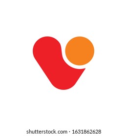 Red heart with orange element on white background. Vector flat illustration. My love, Valentine's day. Love in my life. I love you. You are my love
