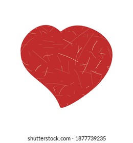 Corazón rojo con textura original. Elemento aislado, valentina sobre fondo blanco. Para diseño web, postales, afiches, banner, felicitaciones al Día de San Valentín. Estilo plano. Imagen del vector

