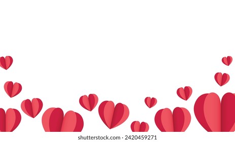 Red Heart Ornament Bottom Border Frame for Valentine Banner and Background Element Decoration Vector Illustration isolated on White Background