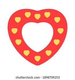 Red heart with an ornament of small yellow hearts isolated on a white background. Vector illustration for Valentine's Day.