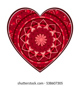Red heart with ottoman mandlala pattern inside