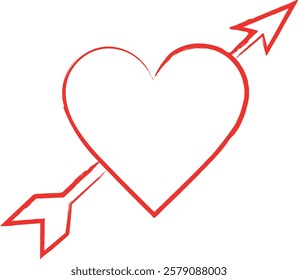 Red Heart Outline with Cupid Arrow
