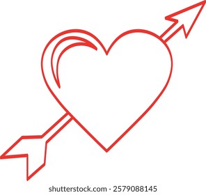 Red Heart Outline with Cupid Arrow