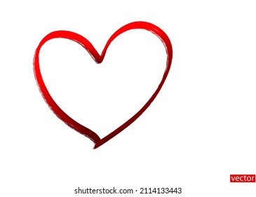 Red heart outline. Heart with one stroke of red paint isolated on a white background. Design element for a Valentine's Day card. Symbol of love. Valentine. Sign, icon, hand drawing. Vector