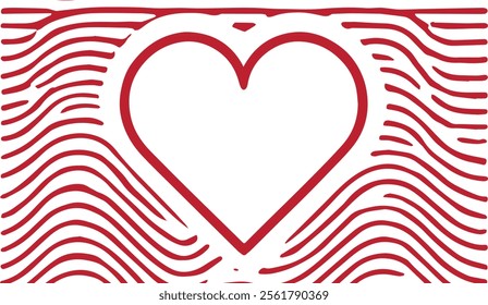 Red heart outline surrounded by abstract wavy lines, creating a bold and modern design. Perfect for romantic, artistic, and creative visuals