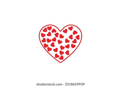 Red heart outlined with smaller red hearts inside, set against a white background. Simple and minimalistic design, perfect for love, romance, or Valentine's Day themes.