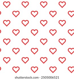 Red heart outlines pattern, seamless love symbol design.