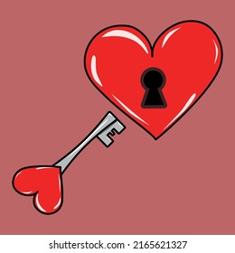 Reloj de corazón rojo con llave