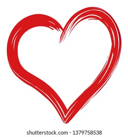 Red Heart Painted with Brush Isolated on White Background. Vector Illustration