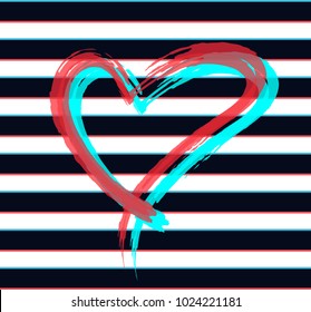 The red heart is painted by hand. Handwritten text. Background for T-shirts.