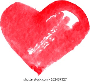 red heart painted by watercolor,  vector illustration