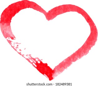 red heart painted by watercolor,  vector illustration