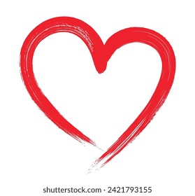 Red heart painted with expressive brushstrokes. Valentine's day card or banner or letter template. Vector illustration