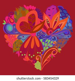 red heart painted flowers vector