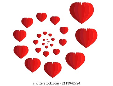 Red heart paper art in spiral shape vector image