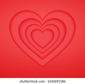 Red heart paper blank background, origami and valentines day concept, vector art and illustration.