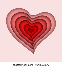 Red Heart in paper cut style. Vector illustration. Valentine's day greeting card template. Love concept