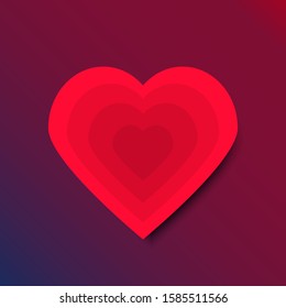  Red heart paper cut style. Design for greeting card for Valentine's day. Vector illustration.